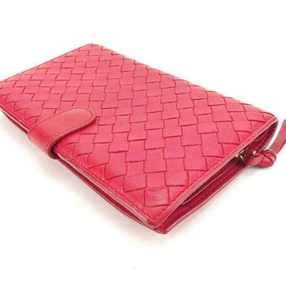 Bottega Veneta Wallet Purse Intrecciato Pink Gold Woman Authentic Used - Picture 2 of 6